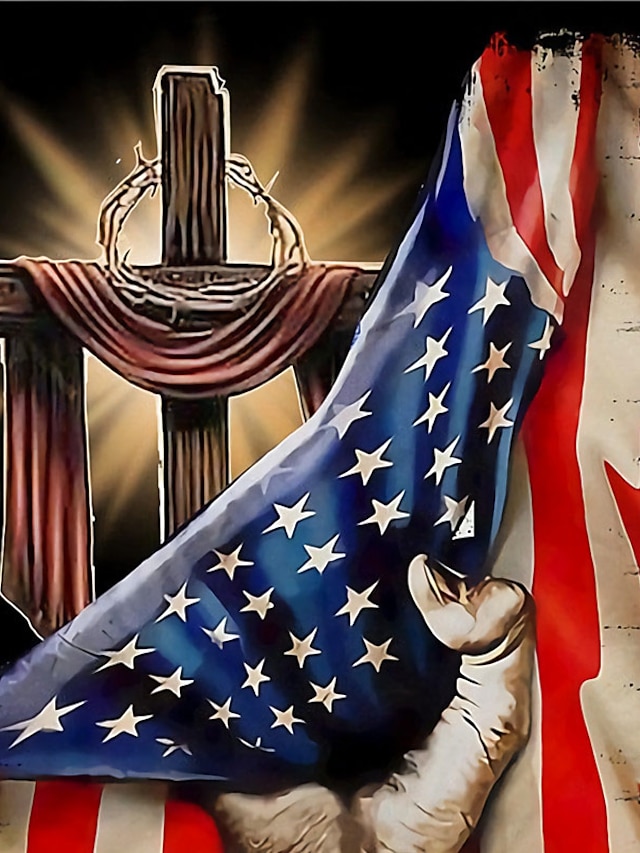 Unisex 3D Printed Patriotic T-Shirt - National Flag & Cross Design